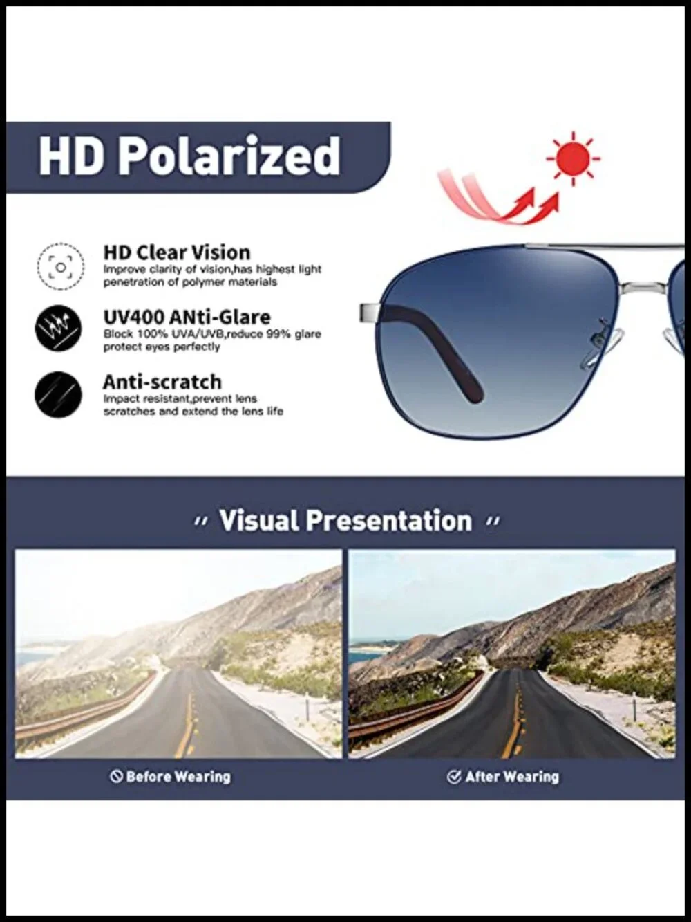 Polarized Aviator Sunglasses UV400 Protection Mirror Lens Vintage